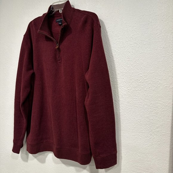 Lands End Pullover Sweater 1/4 Zip Long Sleeve Cotton Knit Burgundy Men Sz Large - Picture 6 of 8
